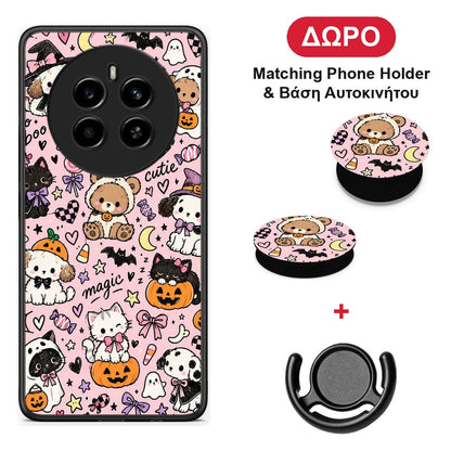 Halloween Cute Animals on Pink - Realme 12 4G / 12+ / 13 4G θήκη + Δώρο Phone Holder & Βάση Αυτοκινήτου
