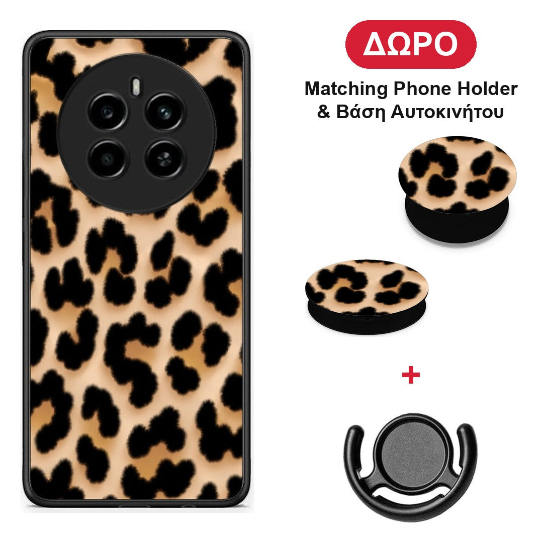 Leopard Print Tan Large - Realme 12 4G / 12+ / 13 4G θήκη + Δώρο Phone Holder & Βάση Αυτοκινήτου