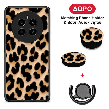 Leopard Print Tan Large - Realme 12 4G / 12+ / 13 4G θήκη + Δώρο Phone Holder & Βάση Αυτοκινήτου