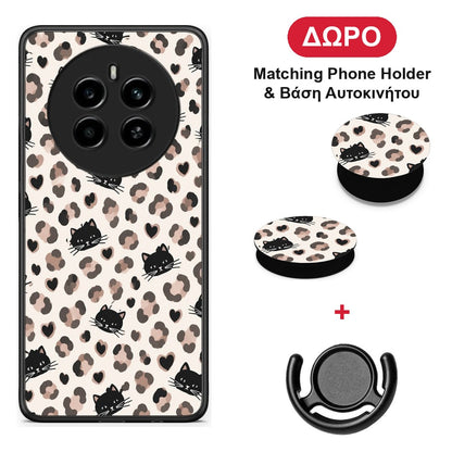Leopard Spots and Black Cats on Cream - Realme 12 4G / 12+ / 13 4G θήκη + Δώρο Phone Holder & Βάση Αυτοκινήτου