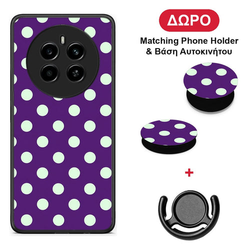 Mint Polka Dots on Purple - Realme 12 4G / 12+ / 13 4G θήκη + Δώρο Phone Holder & Βάση Αυτοκινήτου
