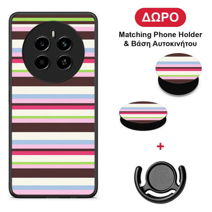 Multicolour Horizontal Stripes - Realme 12 4G / 12+ / 13 4G θήκη + Δώρο Phone Holder & Βάση Αυτοκινήτου