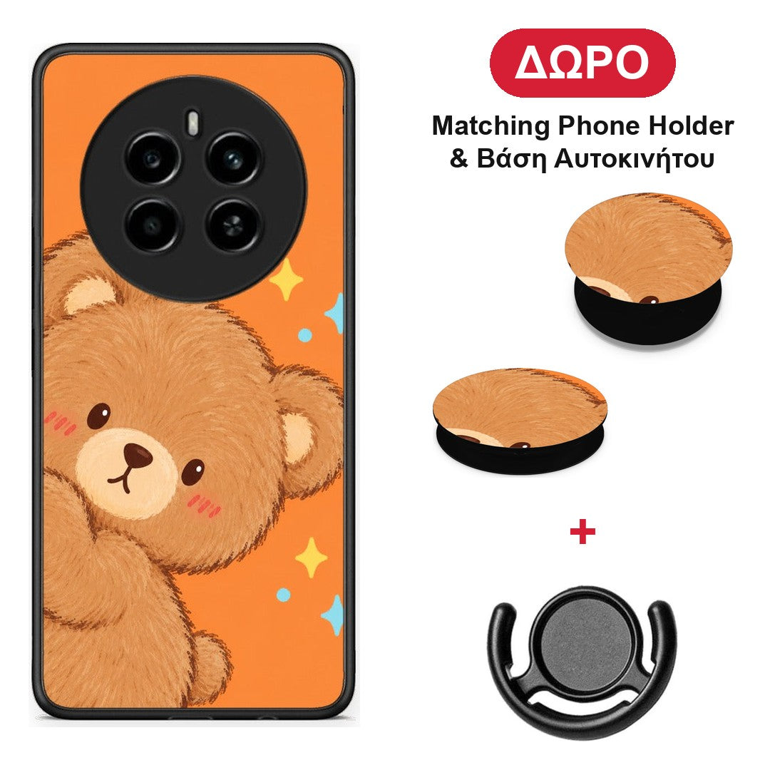 Peekaboo Teddy on Orange - Realme 12 4G / 12+ / 13 4G θήκη + Δώρο Phone Holder & Βάση Αυτοκινήτου