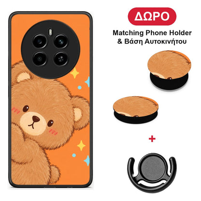 Peekaboo Teddy on Orange - Realme 12 4G / 12+ / 13 4G θήκη + Δώρο Phone Holder & Βάση Αυτοκινήτου