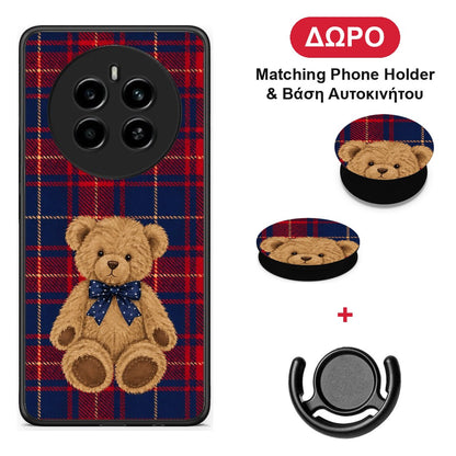 Teddy Bear on Red and Navy Tartan - Realme 12 4G / 12+ / 13 4G θήκη + Δώρο Phone Holder & Βάση Αυτοκινήτου
