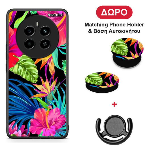 Tropical Flowers - Realme 12 4G / 12+ / 13 4G θήκη + Δώρο Phone Holder & Βάση Αυτοκινήτου