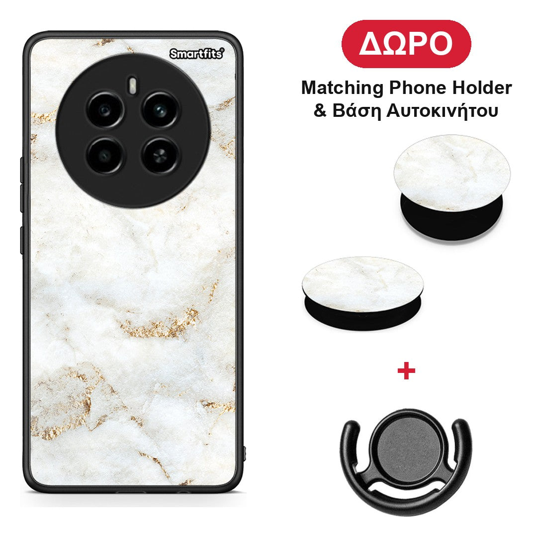 White Gold Marble - Realme 12 4G / 12+ / 13 4G θήκη + Δώρο Phone Holder & Βάση Αυτοκινήτου