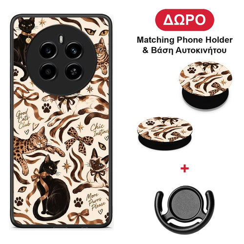 Wild Cats and Animal Print Collage - Realme 12 4G / 12+ / 13 4G θήκη + Δώρο Phone Holder & Βάση Αυτοκινήτου
