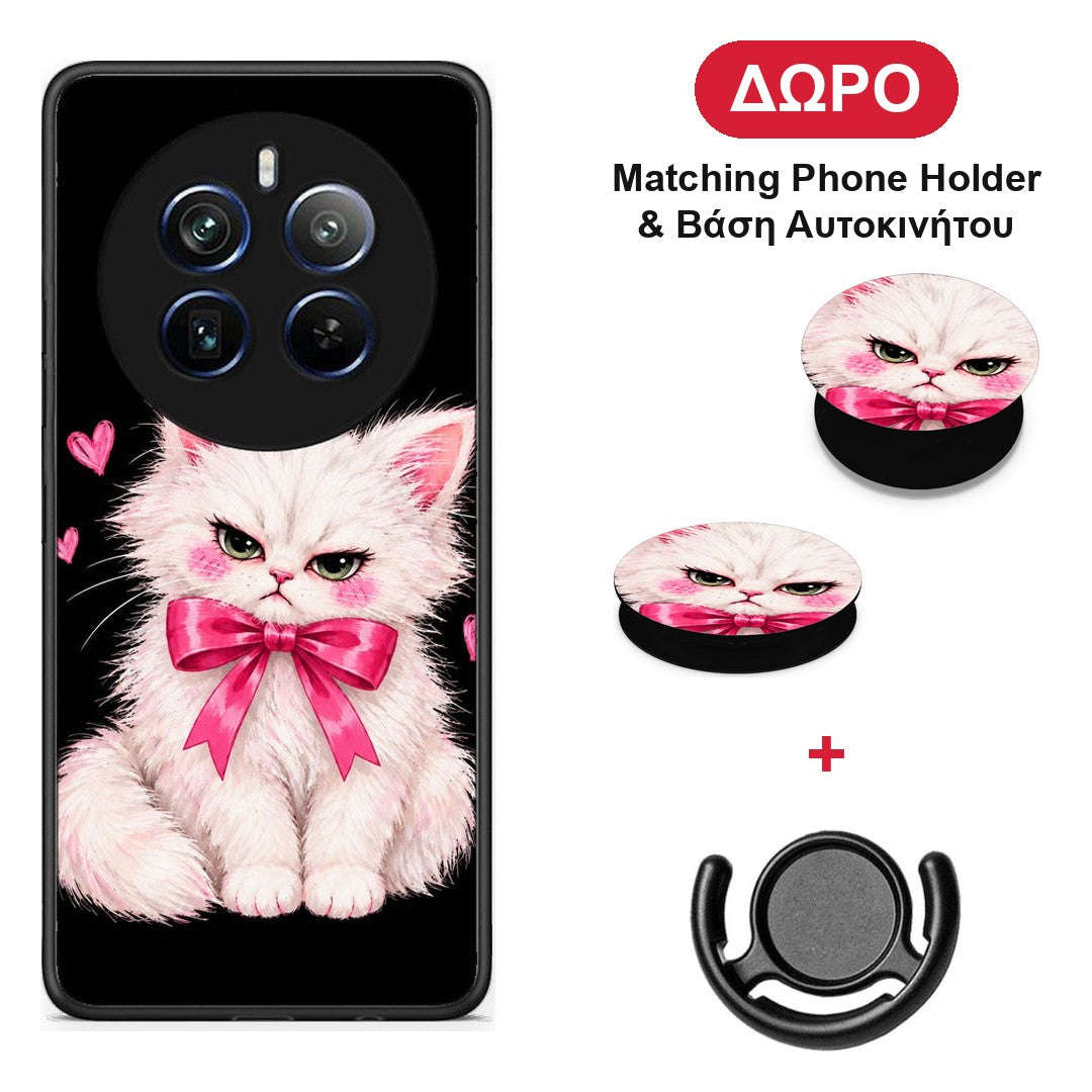 Grumpy Party Kitten on Black - Realme 12 Pro 5G / 12 Pro+ θήκη + Δώρο Phone Holder & Βάση Αυτοκινήτου