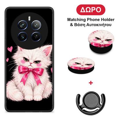 Grumpy Party Kitten on Black - Realme 12 Pro 5G / 12 Pro+ θήκη + Δώρο Phone Holder & Βάση Αυτοκινήτου