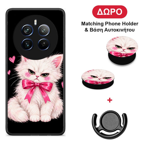 Grumpy Party Kitten on Black - Realme 12 Pro 5G / 12 Pro+ θήκη + Δώρο Phone Holder & Βάση Αυτοκινήτου