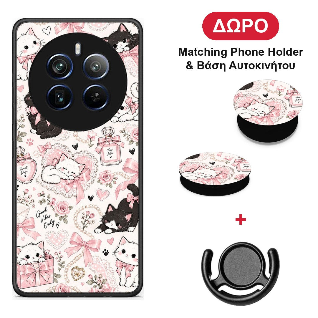 Pink Bows and Kittens Collage - Realme 12 Pro 5G / 12 Pro+ θήκη + Δώρο Phone Holder & Βάση Αυτοκινήτου