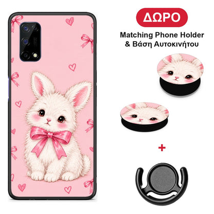 White Bunny and Pink Bows - Realme 7 5G θήκη + Δώρο Phone Holder & Βάση Αυτοκινήτου