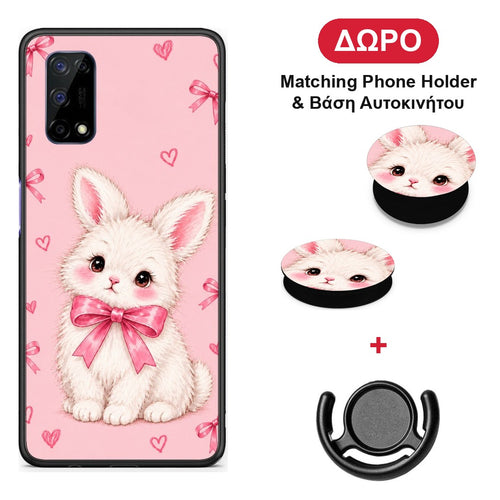 White Bunny and Pink Bows - Realme 7 5G θήκη + Δώρο Phone Holder & Βάση Αυτοκινήτου