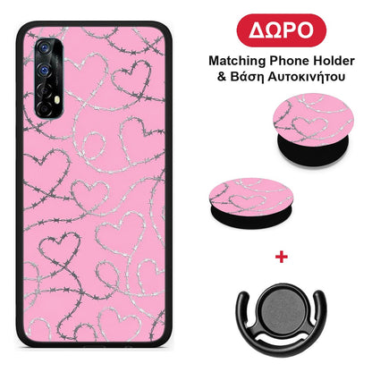 Barbed Wire Hearts on Pink - Realme 7 θήκη + Δώρο Phone Holder & Βάση Αυτοκινήτου