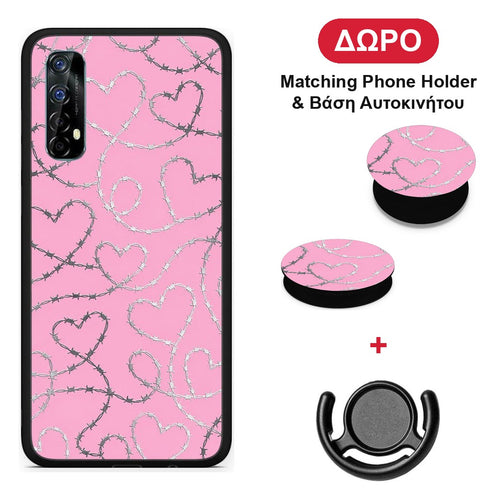 Barbed Wire Hearts on Pink - Realme 7 θήκη + Δώρο Phone Holder & Βάση Αυτοκινήτου