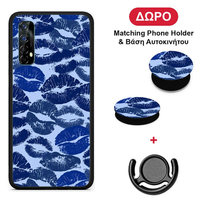 Blue Lipstick Kisses - Realme 7 θήκη + Δώρο Phone Holder & Βάση Αυτοκινήτου