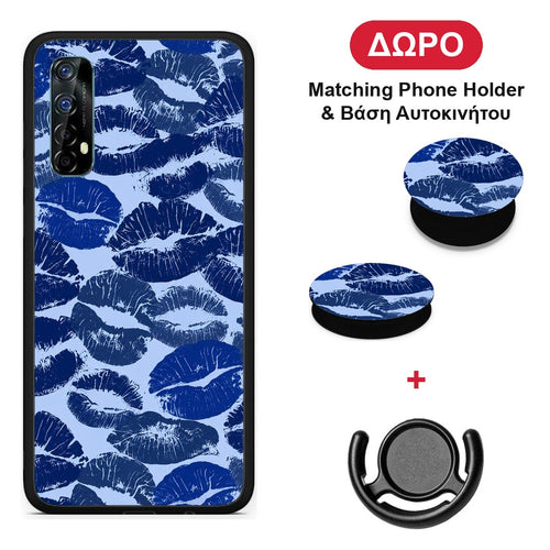 Blue Lipstick Kisses - Realme 7 θήκη + Δώρο Phone Holder & Βάση Αυτοκινήτου
