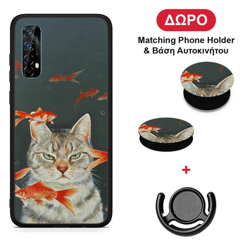Cat Goldfish - Realme 7 θήκη + Δώρο Phone Holder & Βάση Αυτοκινήτου