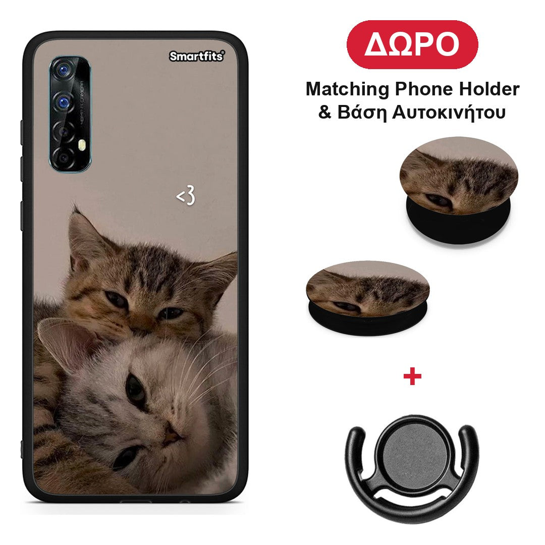 Cats In Love - Realme 7 θήκη + Δώρο Phone Holder & Βάση Αυτοκινήτου