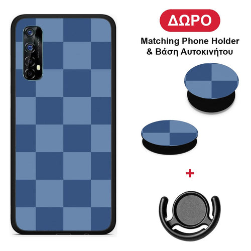 Denim Blue Checkerboard - Realme 7 θήκη + Δώρο Phone Holder & Βάση Αυτοκινήτου