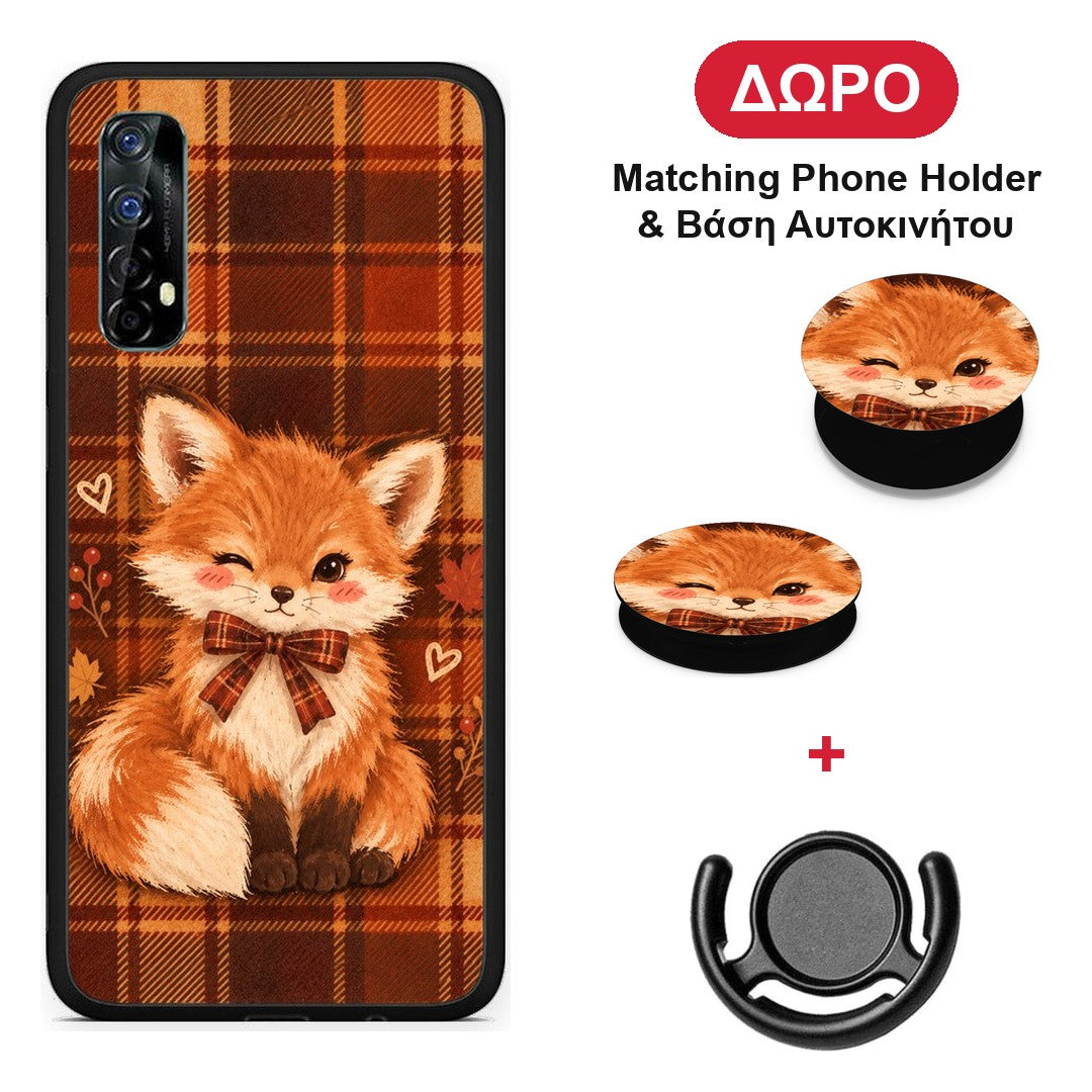 Fox on Autumn Tartan - Realme 7 θήκη + Δώρο Phone Holder & Βάση Αυτοκινήτου