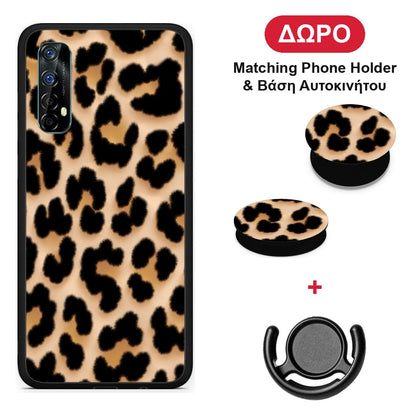 Leopard Print Tan Large - Realme 7 θήκη + Δώρο Phone Holder & Βάση Αυτοκινήτου