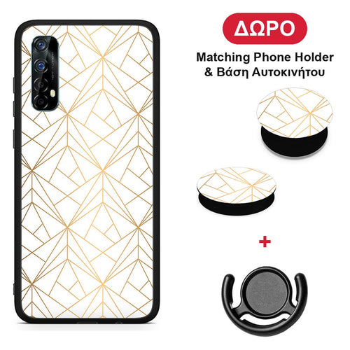 Geometric Luxury White - Realme 7 θήκη + Δώρο Phone Holder & Βάση Αυτοκινήτου