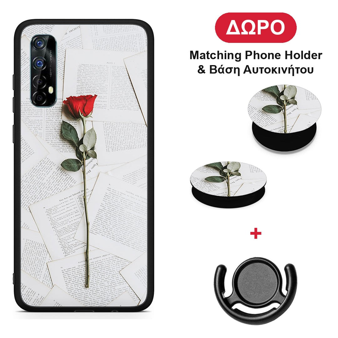 Red Rose - Realme 7 θήκη + Δώρο Phone Holder & Βάση Αυτοκινήτου