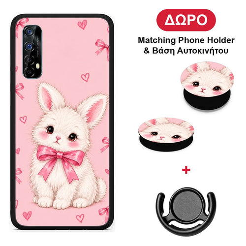 White Bunny and Pink Bows - Realme 7 θήκη + Δώρο Phone Holder & Βάση Αυτοκινήτου