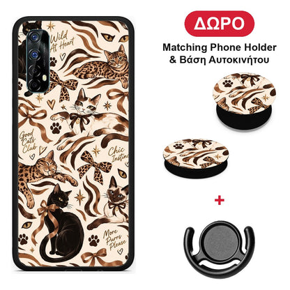 Wild Cats and Animal Print Collage - Realme 7 θήκη + Δώρο Phone Holder & Βάση Αυτοκινήτου