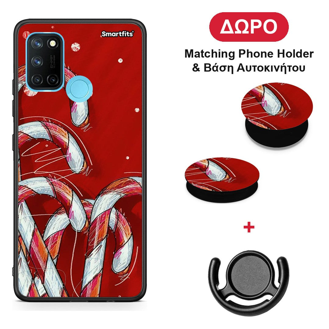 Candy Cane - Realme 7i / C25 θήκη + Δώρο Phone Holder & Βάση Αυτοκινήτου