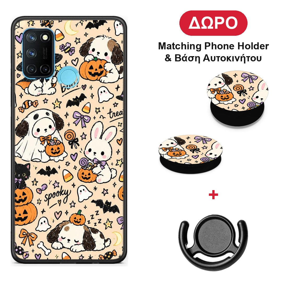 Halloween Puppies and Friends on Cream - Realme 7i / C25 θήκη + Δώρο Phone Holder & Βάση Αυτοκινήτου