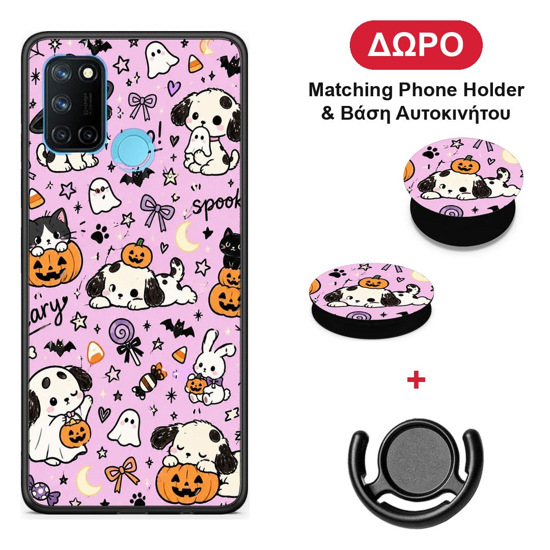 Halloween Puppies and Friends on Lilac - Realme 7i / C25 θήκη + Δώρο Phone Holder & Βάση Αυτοκινήτου