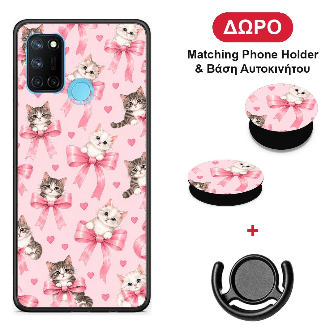 Kittens and Pink Bows on Pink - Realme 7i / C25 θήκη + Δώρο Phone Holder & Βάση Αυτοκινήτου