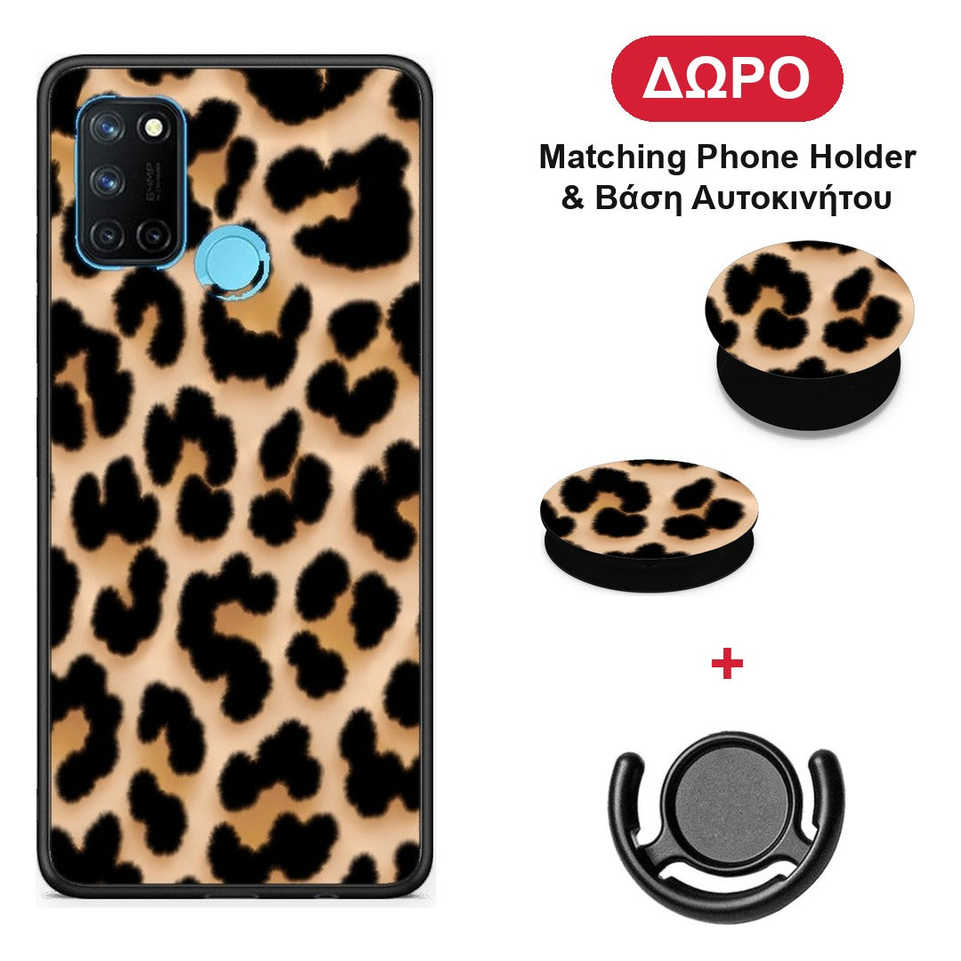 Leopard Print Tan Large - Realme 7i / C25 θήκη + Δώρο Phone Holder & Βάση Αυτοκινήτου