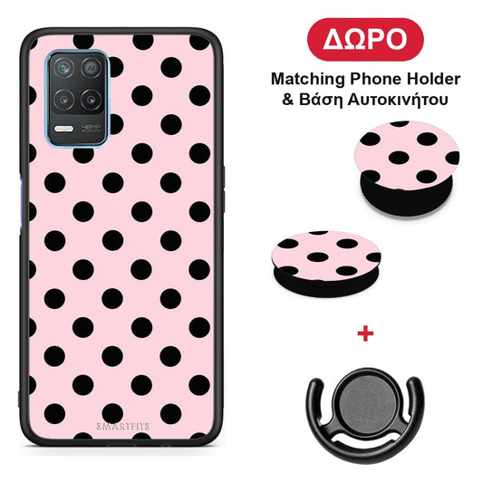 Black Polka Dots on Pink - Realme 8 5G θήκη + Δώρο Phone Holder & Βάση Αυτοκινήτου