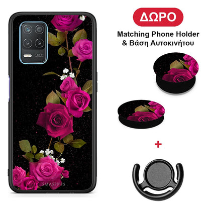 Flower Red Roses - Realme 8 5G θήκη + Δώρο Phone Holder & Βάση Αυτοκινήτου
