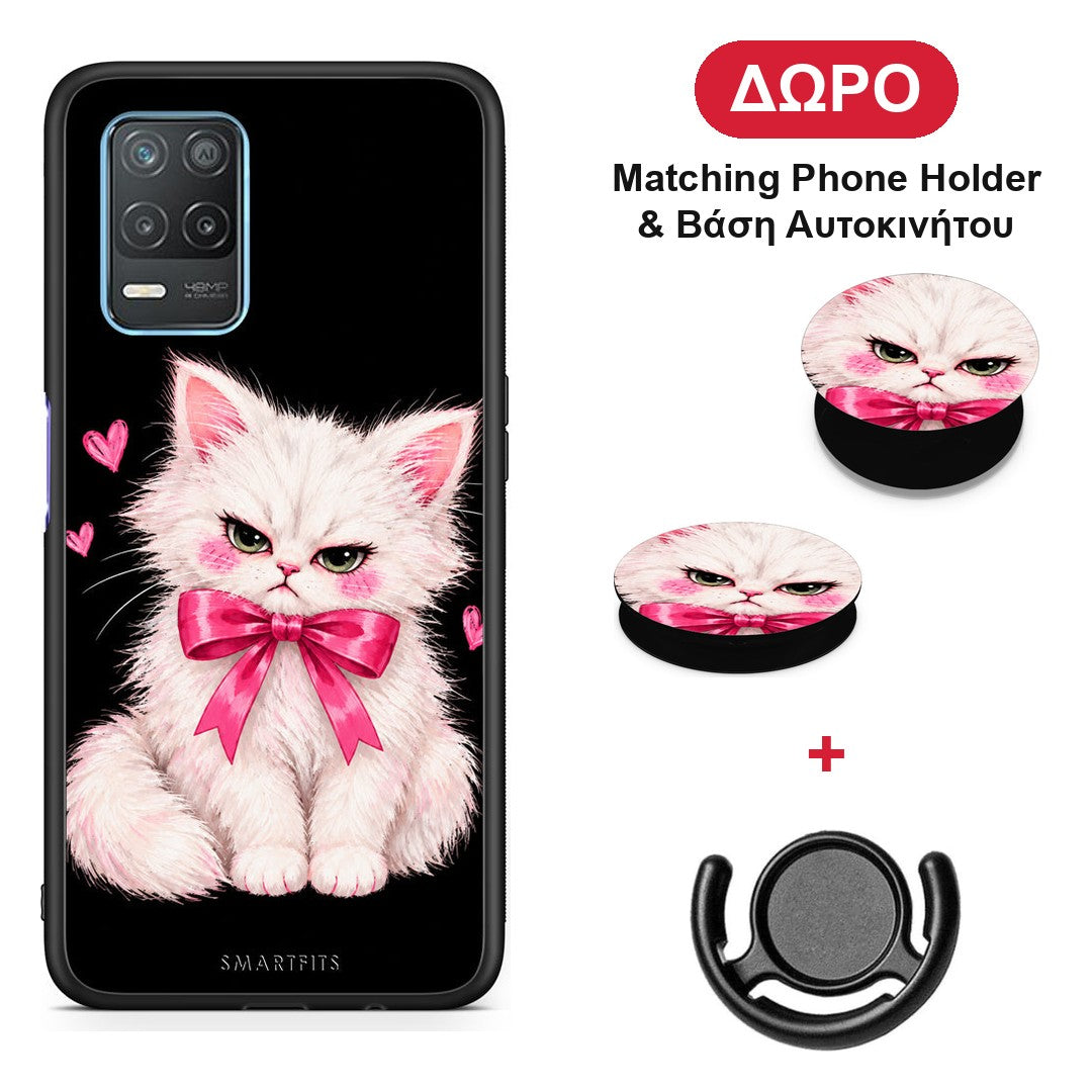 Grumpy Party Kitten on Black - Realme 8 5G θήκη + Δώρο Phone Holder & Βάση Αυτοκινήτου