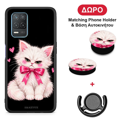 Grumpy Party Kitten on Black - Realme 8 5G θήκη + Δώρο Phone Holder & Βάση Αυτοκινήτου