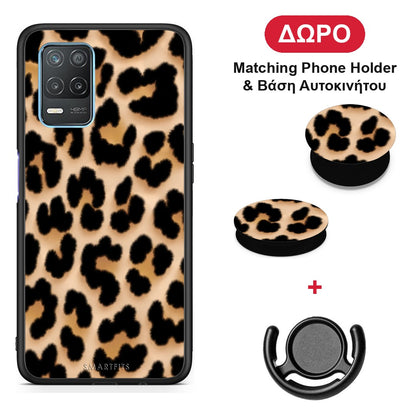 Leopard Print Tan Large - Realme 8 5G θήκη + Δώρο Phone Holder & Βάση Αυτοκινήτου
