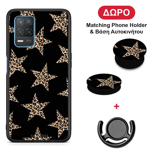 Leopard Stars on Black - Realme 8 5G θήκη + Δώρο Phone Holder & Βάση Αυτοκινήτου