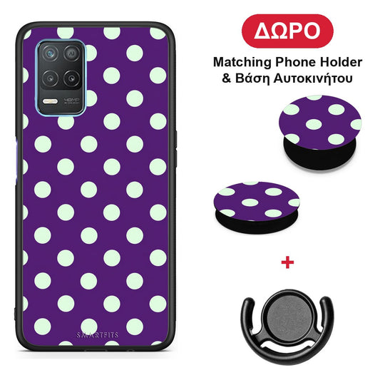 Mint Polka Dots on Purple - Realme 8 5G θήκη + Δώρο Phone Holder & Βάση Αυτοκινήτου