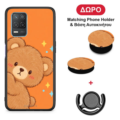 Peekaboo Teddy on Orange - Realme 8 5G θήκη + Δώρο Phone Holder & Βάση Αυτοκινήτου