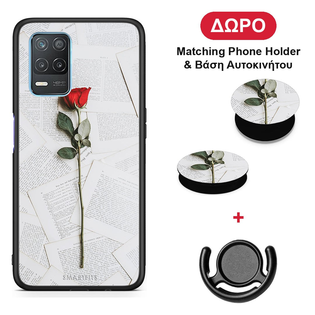 Red Rose - Realme 8 5G θήκη + Δώρο Phone Holder & Βάση Αυτοκινήτου