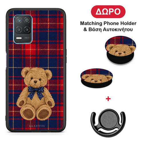 Teddy Bear on Red and Navy Tartan - Realme 8 5G θήκη + Δώρο Phone Holder & Βάση Αυτοκινήτου