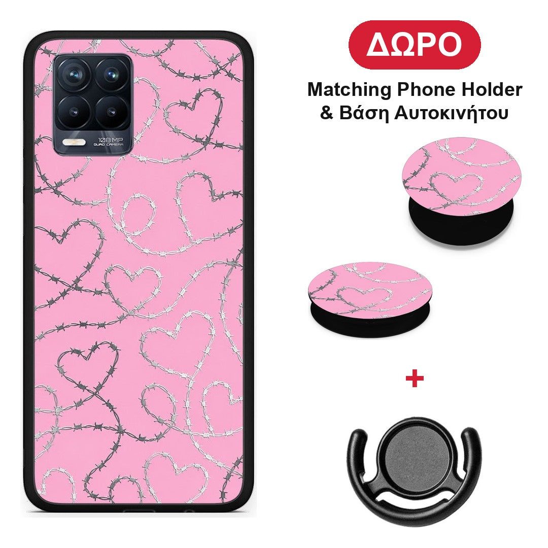 Barbed Wire Hearts on Pink - Realme 8 / 8 Pro θήκη + Δώρο Phone Holder & Βάση Αυτοκινήτου