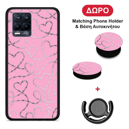 Barbed Wire Hearts on Pink - Realme 8 / 8 Pro θήκη + Δώρο Phone Holder & Βάση Αυτοκινήτου