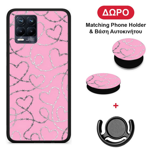 Barbed Wire Hearts on Pink - Realme 8 / 8 Pro θήκη + Δώρο Phone Holder & Βάση Αυτοκινήτου