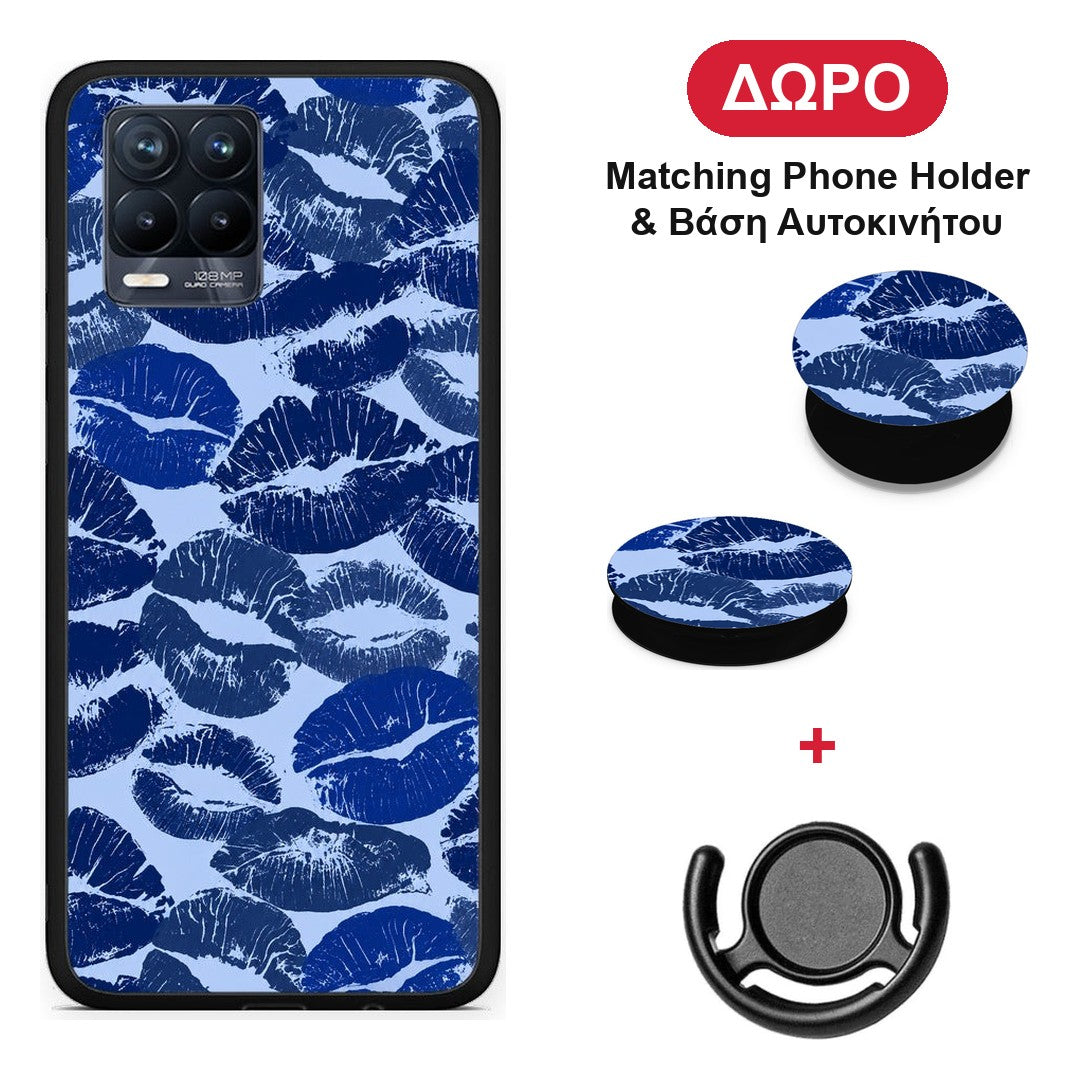 Blue Lipstick Kisses - Realme 8 / 8 Pro θήκη + Δώρο Phone Holder & Βάση Αυτοκινήτου